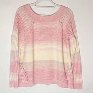 Pink and Cream Crew Neck Sweater with Ombre Effect and Textured Knit Plus Size 2